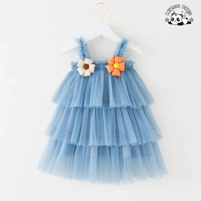LEZONKIDS - Vestido de tule tufado sem mangas personalizável para meninas, vestido de tule fofo para crianças